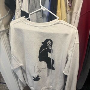 White Sweatshirt with Grim Reaper Graphic